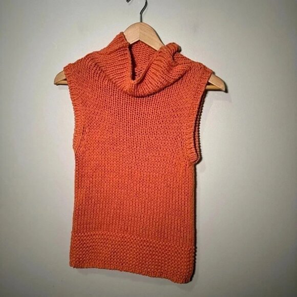 Tangerine knitted cowl neck short sleeve tunic sweater S - Picture 3 of 5